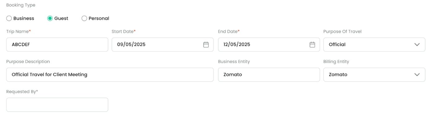 Guest trip details