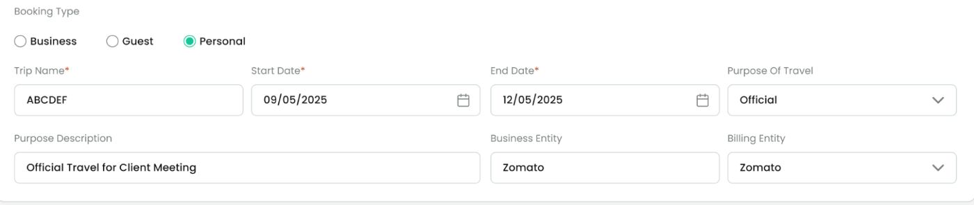 Personal trip details