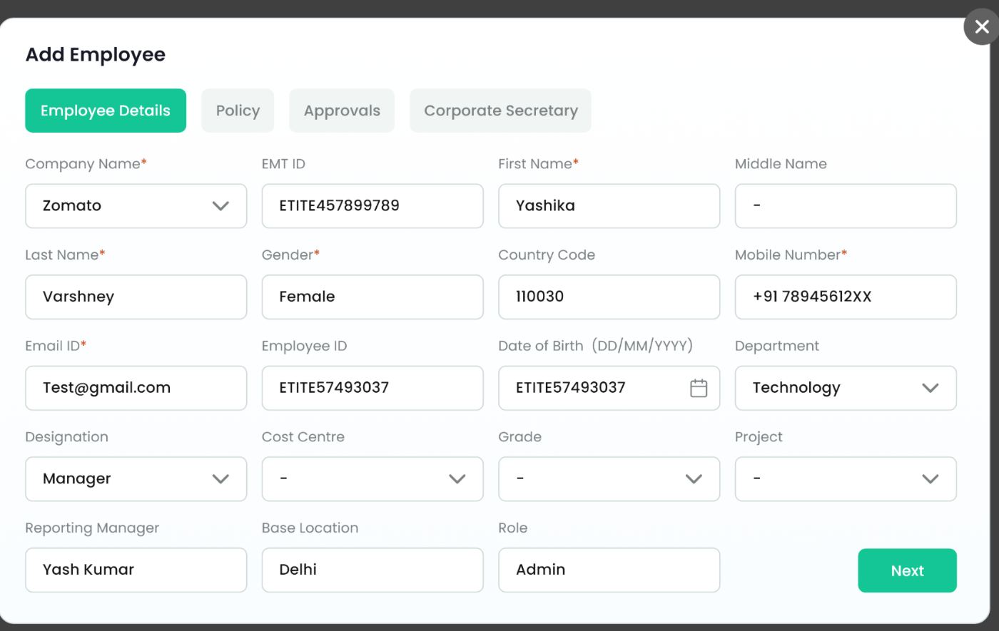 Employee details