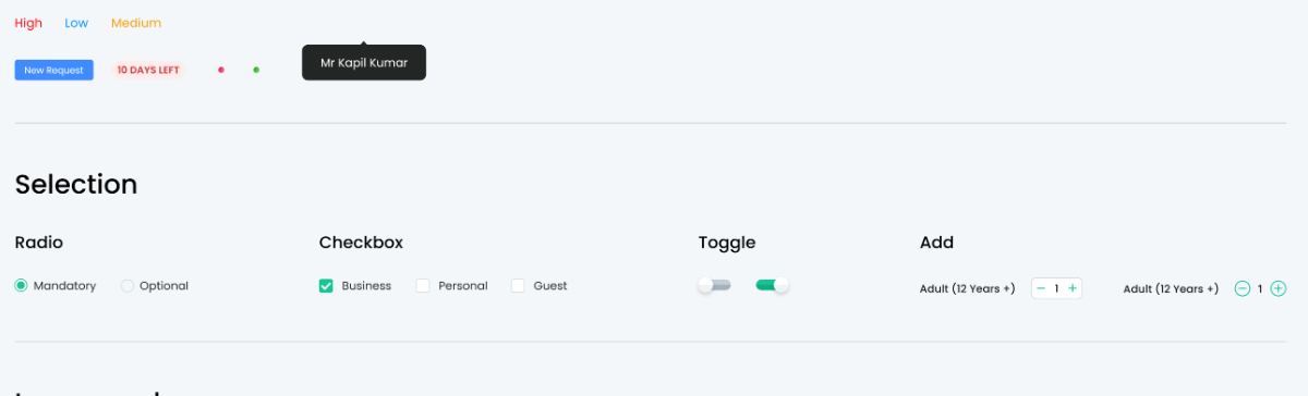 Badge, tooltip, alert, selection